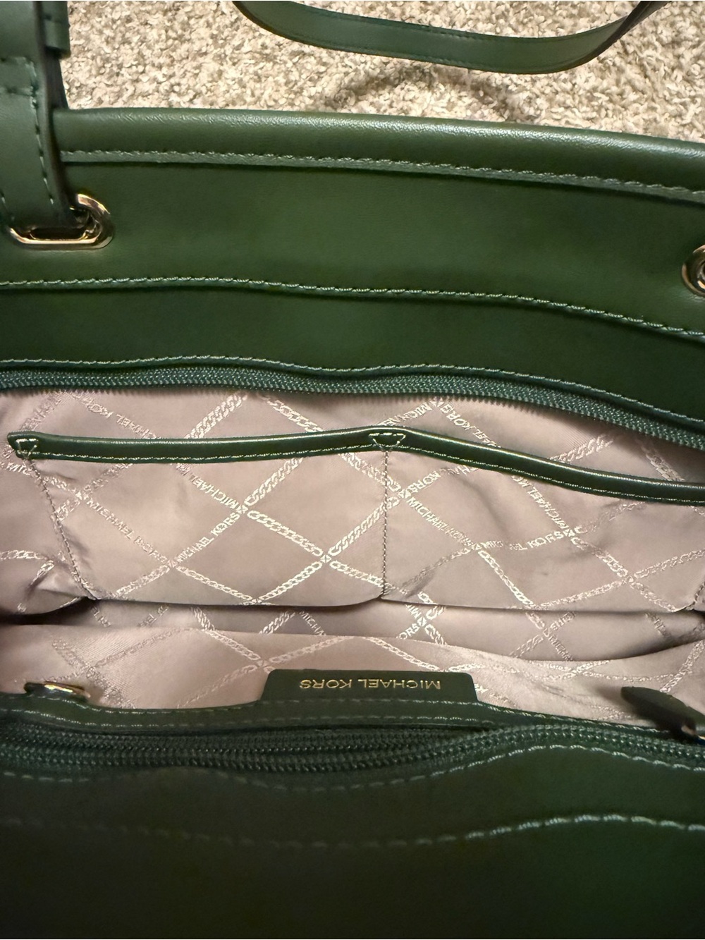 Michael Kors Olive Green Pebbled Leather Tote with Gold Hardware - Picture 3 of 8